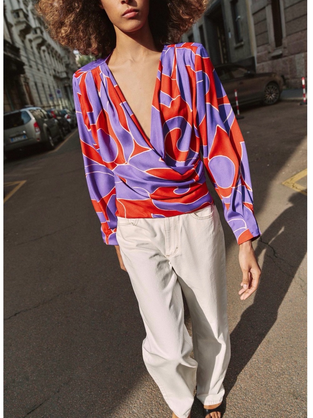 Zara Brand New Size M Purple & Red Abstract Wrap Blouse
